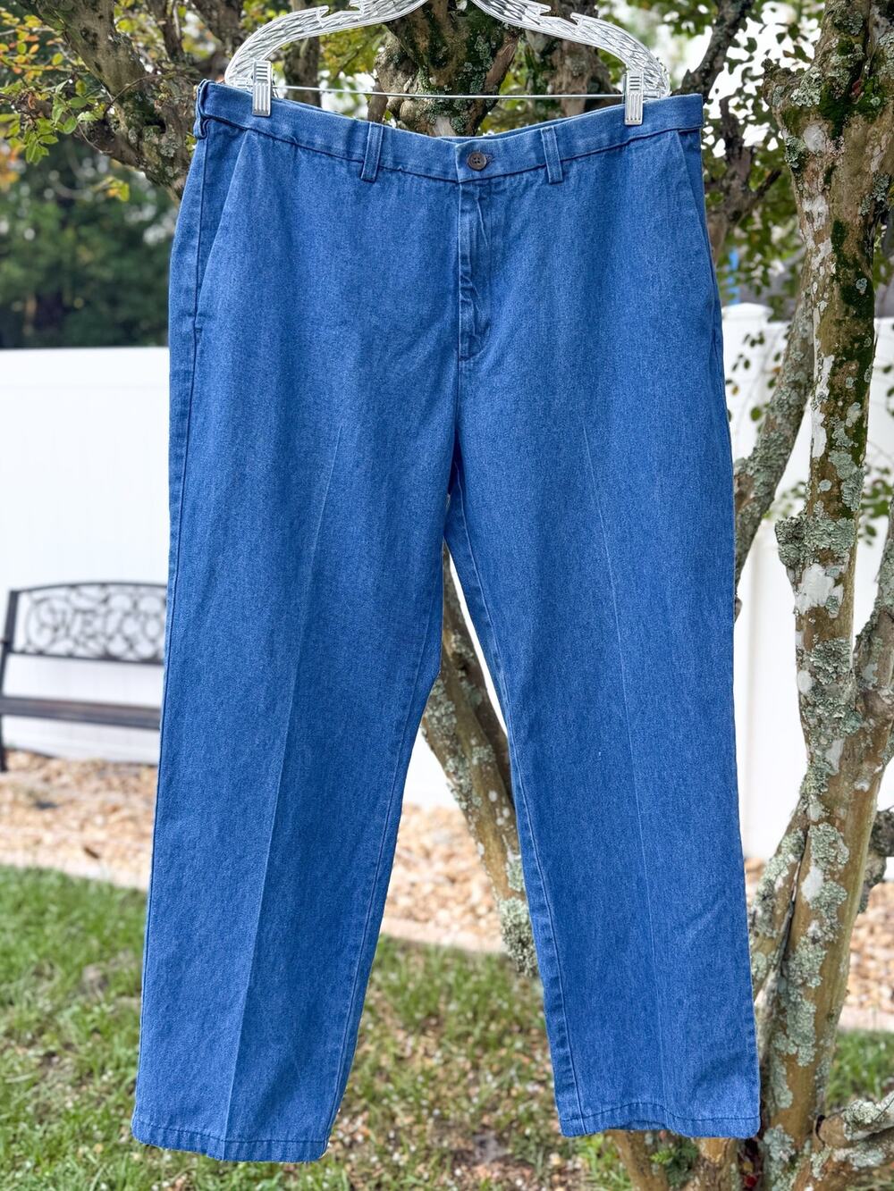 Haggar Men’s Blue Denim Look Casual Pants 40x32 Straight Leg Cotton